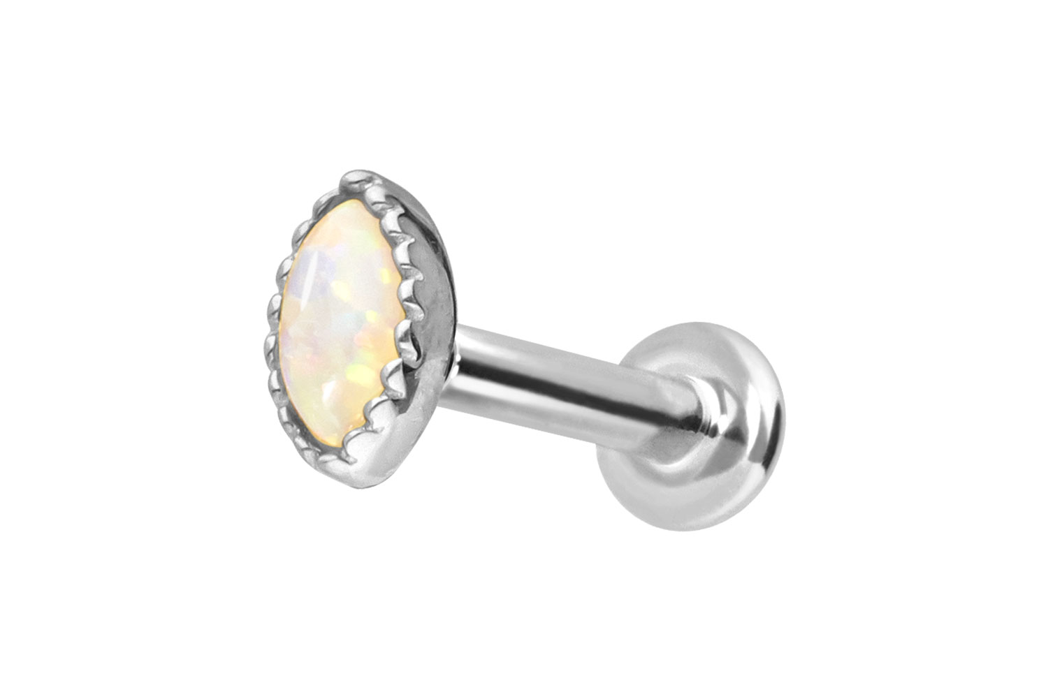 14 Karat Gold Labret Piercing mit Push Fit OVALER SYNTHETISCHER OPAL